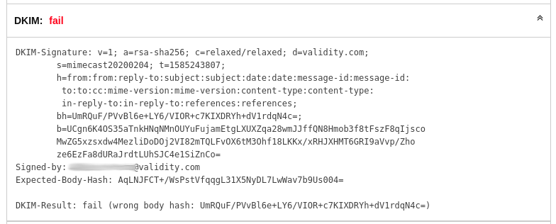Validity DKIM fail